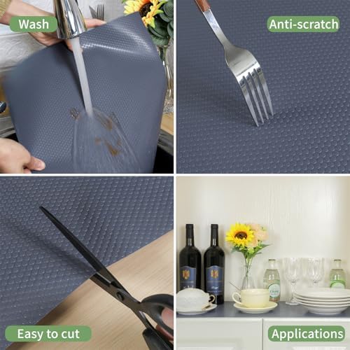 Shelf Liners 12 inch x 20 ft Kitchen Cabinets Liner Non-Stick Drawer Mats EVA Protector Shelving Cupboard Lining (Gray, 12 inch x 20 ft)