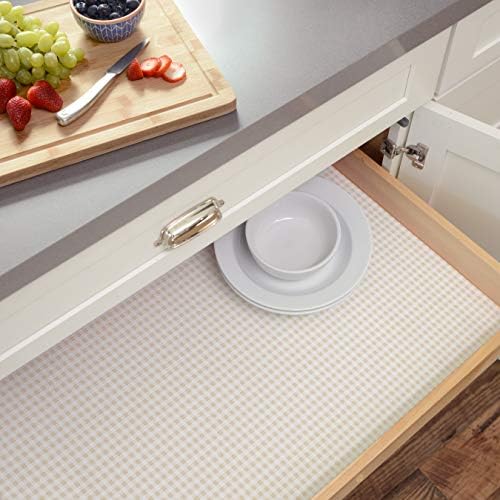 Con-Tact Brand Grip Prints Shelf Liner, Non-Adhesive Durable Liners, Slip-Resistant Drawer and Cabinet Covering, 18" x 8', Khaki Plaid, Pack of 1 Roll