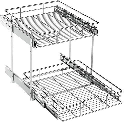 ROOMTEC Pull Out Cabinet Organizer (16½"W x 21½"D),2 Tier Pull Out Storage Shelf Drawer Basket,Sliding Shelves for Base Cabinet Organization in Kitchen, Bathroom, Pantry