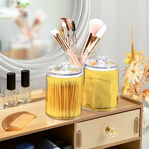 DOMIKING Lemon Yellow 2 Pack Cotton Swab Holder Dispenser Plastic Jar Bathroom Storage Canister Acrylic Containers for Cotton Ball Floss Picks Hair Clips