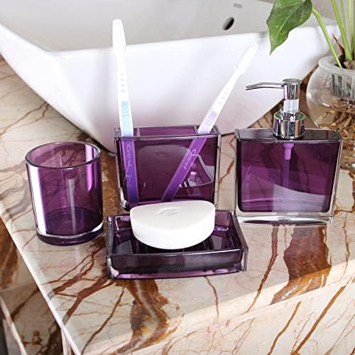Purple Bathroom Accessories Set - 5 Pcs Acrylic Bathroom Accessory Set - Toothbrush Holder, 2 Toothbrush Cups,soap Dispenser, soap Dish for Bathroom(Purple)