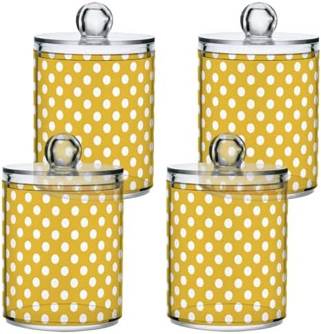 ALAZA Polka Dot Yellow White 2 Pack Qtip Holder Dispenser for Cotton Swabs, Balls, Pads, Floss 10 oz Plastic Canister Organizer