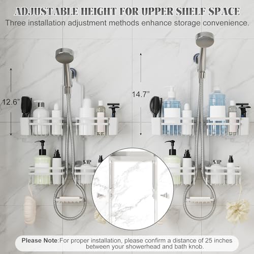 Shower Caddy Hanging for Bathroom Organizers and Storage - 3-Tier Adjustable Anti-Swing Shower Organizer Hanging with Heavy-Duty Suction Cups, Damage-Free Rustproof (White)