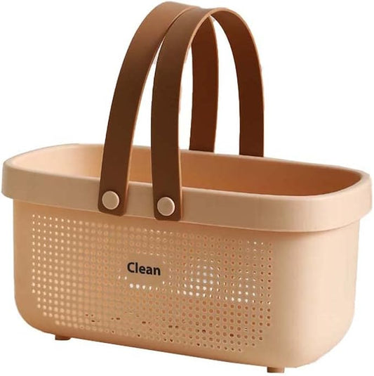 Shower Caddy Basket With Draining Holes, Portable Thickened Plastic Organizer Storage Tote with Handles Drainage Toiletry Bag Bin 12.4 * 6.14 * 7inch - Sakura Pink