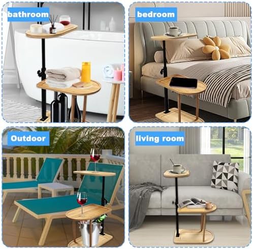 3 Layer Bath Tub Tray Table Liftable Freestanding Bamboo Bath Tray Caddy for Tub Against Wall Shelf Bathroom Organizer Shelf for Luxury Spa, Home Spa Bathtub Accessories