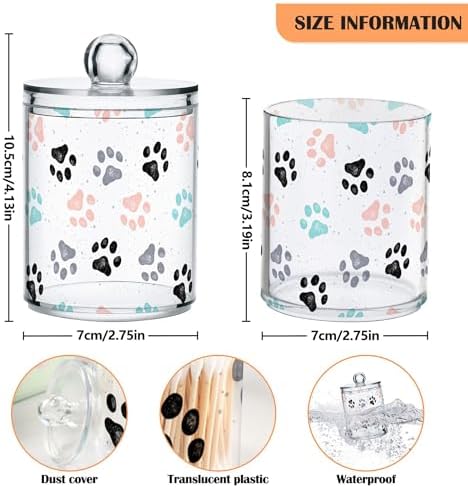 Paw Colorful 4 Pack Plastic Qtips Holder Bathroom Organizer Canisters for Cotton Balls/Swabs/Pads/Floss,Plastic Apothecary Jars for Vanity