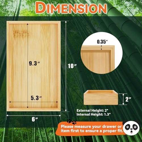 Lixple Bamboo Drawer Organizer for Kitchen Utensils, 2 Pack Stackable Bamboo Kitchen Drawer Organizers, Silverware & Utensil Drawer Trays, 10" x 6" x 2" (Outer), 9.3" x 5.3" x 1.3" (Inner)