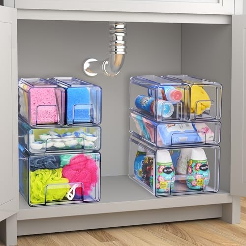 Sorbus Clear Stackable Storage Drawers with Handles (Small, 2 Pack)