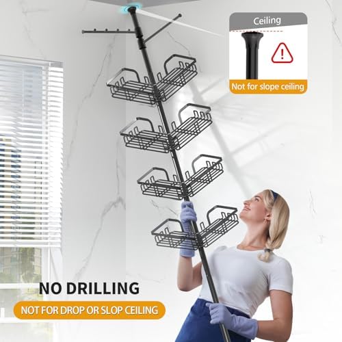 KEGII Shower Caddy Tension Pole with 2 Towel Bars, Bathroom Organizer
