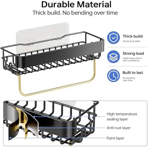 KINGRACK Shower Caddy Adhesive 4-Piece Rust-Resistant Shower Shelves, No-Drill Bathroom Shower Organizer with Large Capacity for Bathroom, Kitchen, and Laundry,Black