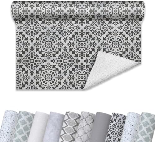 Con-Tact Brand Grip Prints Non-Adhesive Non-Slip Counter Top, Drawer/Shelf Liner, 12" x 20' (Carrara Tile Charcoal)