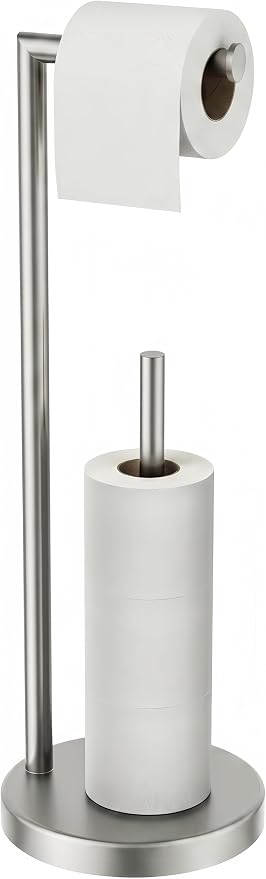 FORIOUS Toilet Paper Holder Stand with Storage for 4 Rolls, Brushed Nickel | Modern Freestanding SUS 304 Stainless Steel Bathroom Tissue Roll Organizer with Heavy Anti-Slip Weighted Base