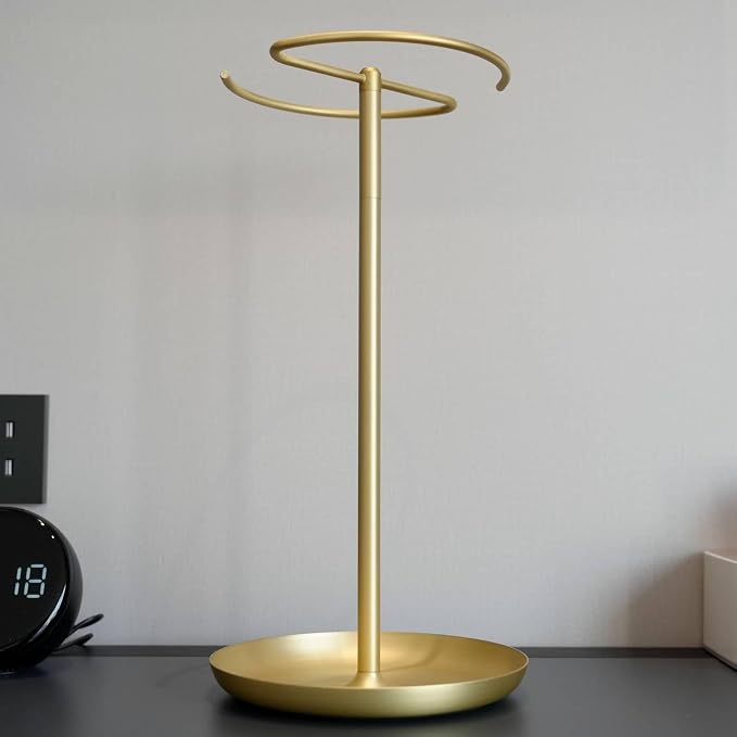 Hand Towel Holder Countertop with Storage Tray Weighted (Brushed Gold) | heavier base | electroplated for a lasting shine | bathroom organizer | storage tray for watch, necklaces, glasses, earring