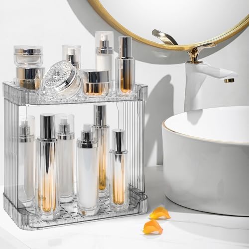 Bathroom Counter Organizer Cosmetics Skincare Organizers-2 Tier-Grey