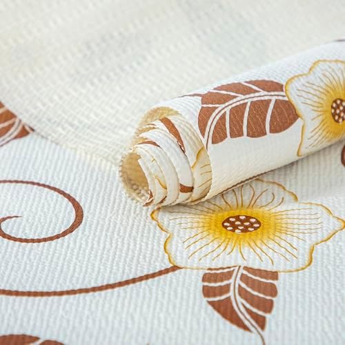 FIFTY FEET 12"x120" Non-Adhesive Shelf Liner for Kitchen Cabinets and Drawers, Washable Non-Slip PVC Cabinet Liner (Yellow Flower)(1 Roll)