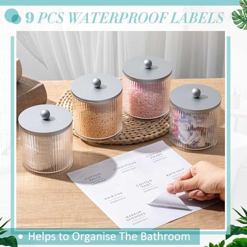 6 Pcs Plastic Holder Dispenser Bathroom Jars with Bamboo Lids, Silver