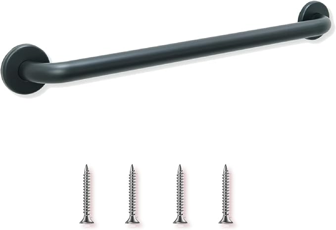 16” Shower Handle Smooth Grip | 304 Stainless Steel Grab Bars for Bathtubs and Showers | Matte Black ADA Standard Hand Rails for Seniors, Children, Injured People | Supports Upto 400lbs