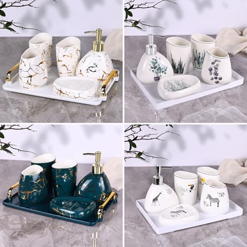 White Bathroom Accessories Set,Modern Countertop Bathroom Decor,Luxury 6 Piece Bathroom Accessory Set,Complete with Soap Dispenser,Toothbrush Holder,Tumbler,Tray
