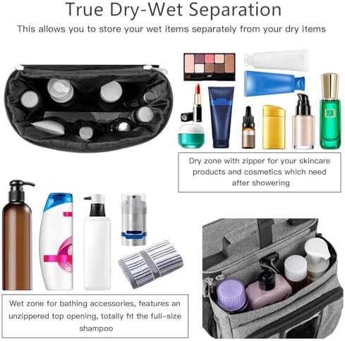 Bukere Portable Shower Caddy Tote Bag for College Dorm Travel, Separate Compartment, Large Capacity, Quick Dry Mesh Base, Hanging Toiletry Bath Bag for Student, Gym, Camp, Women Men