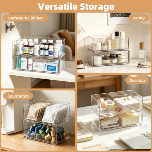 Stackable Medicine Cabinet Makeup Organizer for Bathroom, 2 Pack