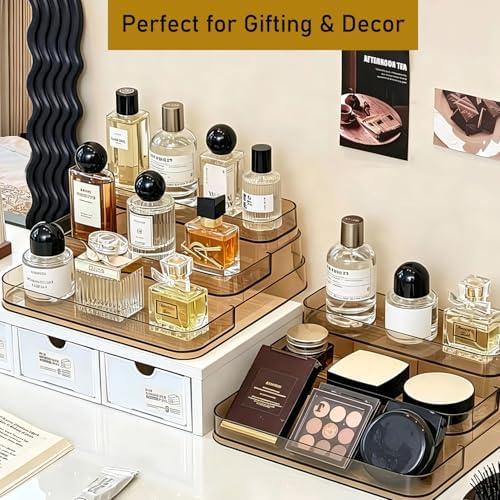 Perfume Stand Organizer - 3 Tier Fragrance Storage Shelf - Figure Lotion Skincare Display Stand Shelves, Spice Vitamins Medicine Bottles Holder, Dessert Table Sturdy Rack for Kitchen Bathroom Countertop Cabinet Vanity Makeup Cosmetics Skincare