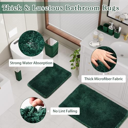 XLHOMO Bathroom Set with Shower Curtain and Rugs, Green Bathroom Set
