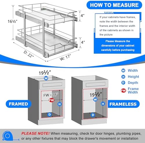 WelFurGeer 2-Tier Kitchen Cabinet Pullout Shelf and Drawer Organizer, Soft Close Pantry Pull Out Shelves, Heavy Duty Pull Out Cabinet Organizer with Shelf Liner for Kitchen Cabinets, Pantry Storage