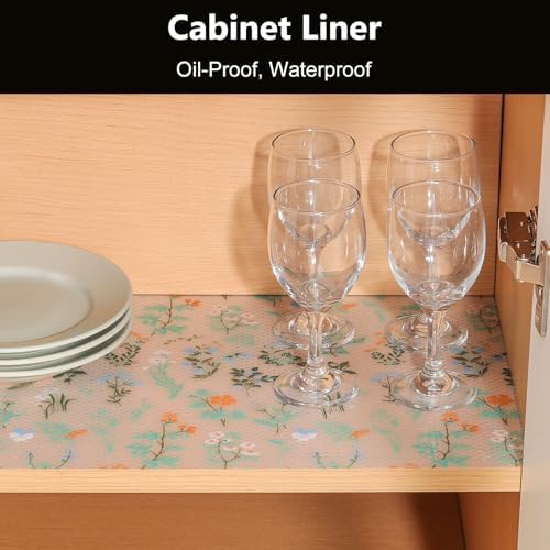 INNOLITES Shelf Liner for Kitchen Cabinet, Floral Drawer Liner Non-Adhesive