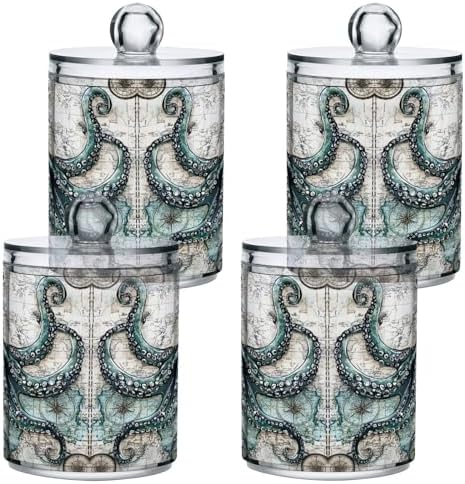 MNSRUU 2 Pack Qtip Holder Organizer Dispenser Ocean Sea Animal Octopus Bathroom Storage Canister Cotton Ball Holder Bathroom Containers for Cotton Swabs/Pads/Floss