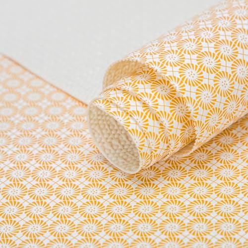 FIFTY FEET 12"x120" Non-Adhesive Shelf Liner for Kitchen Cabinets and Drawers, Washable Non-Slip PVC Cabinet Liner (Yellow Circle)(4 Roll)