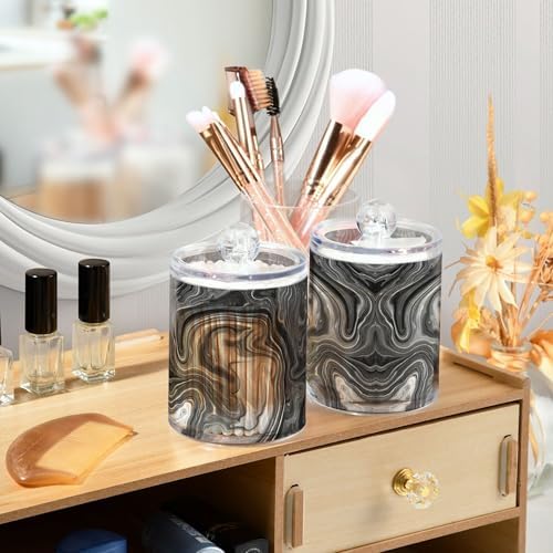 MNSRUU 4 Pack Qtip Holder Organizer Dispenser Black Ink Marble Bathroom Storage Canister Cotton Ball Holder Bathroom Containers for Cotton Swabs/Pads/Floss