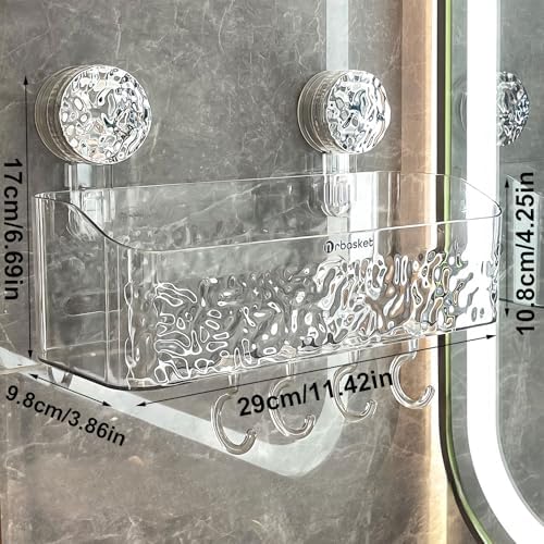 Shower Caddy Suction Cup, Wall Mounted Rack Organizer Removable Bathroom Shelf, No Drilling Larger Storage Rack Upgraded, Bathroom Suction Caddy