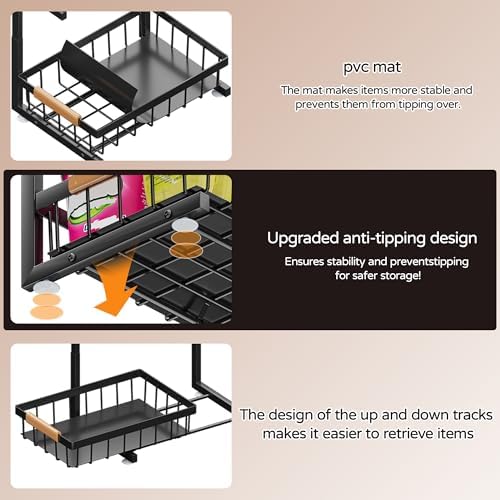 ADBIU Under Sink Organizer, 2 Pack 2 Tier Expandable Height (13.2" - 17.2") Pull out Kitchen Bathroom Cabinet Organizers and Storage Shelf