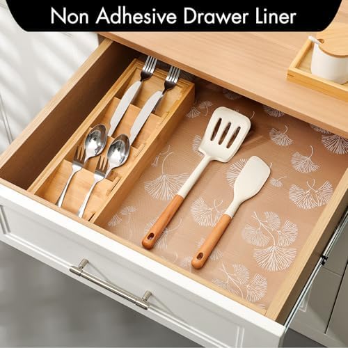 Cooyes Shelf Liner, Non Adhesive Drawer and Cabinet Liner, EVA Washable Oil-Proof Shelf Paper for Kitchen Cabinets, Refrigerator, Storage, Desks with Modern Pattern