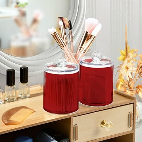 DOMIKING Wine Red 2 Pack Cotton Swab Holder Dispenser Plastic Jar Bathroom Storage Canister Acrylic Containers for Floss Makeup Sponges Cotton Ball