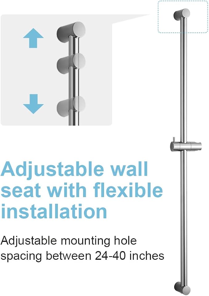 OFFO Shower Slide Bar 40 in Adjustable Installation Distance 20-39 in with 360° Adjustable Handheld Shower Head Holder for Bathroom, Screw Wall Mounted, Chrome Finish