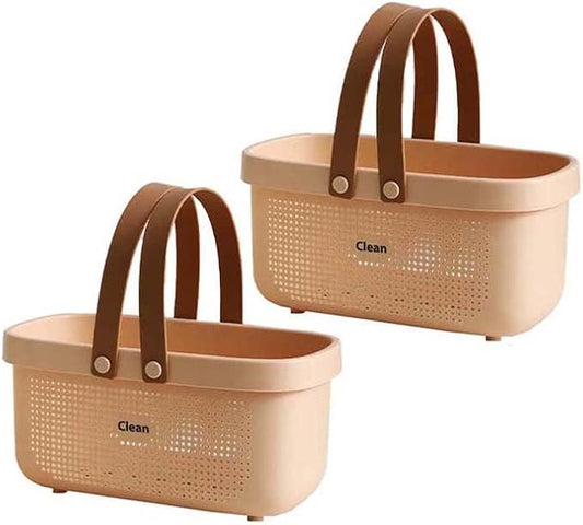 Waterproof Shower Bin Shower, Large Shower Caddy with Soft Silicone Carrying Handle, Plastic Bathroom Organizer Basket, Dries Quickly with Drainage Holes - Pink