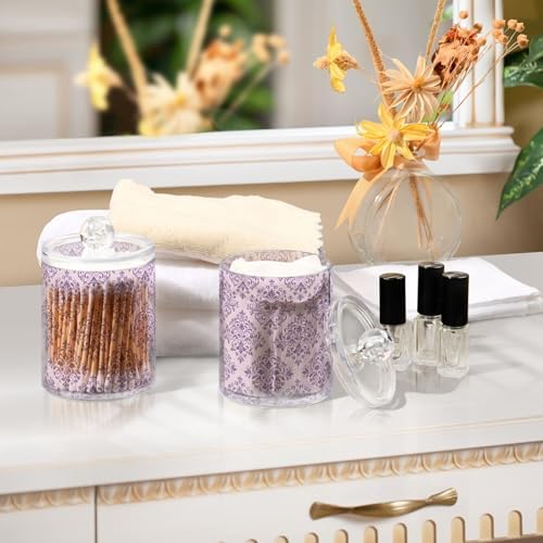 MNSRUU 2 Pack Qtip Holder Organizer Dispenser Purple Morden Floral Bathroom Storage Canister Cotton Ball Holder Bathroom Containers for Cotton Swabs/Pads/Floss