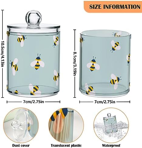 2 Pack Plastic Qtips Holder Bee Animal Cartoon Bathroom Organizer Canisters for Cotton Balls/Swabs/Pads/Floss,Plastic Apothecary Jars for Vanity