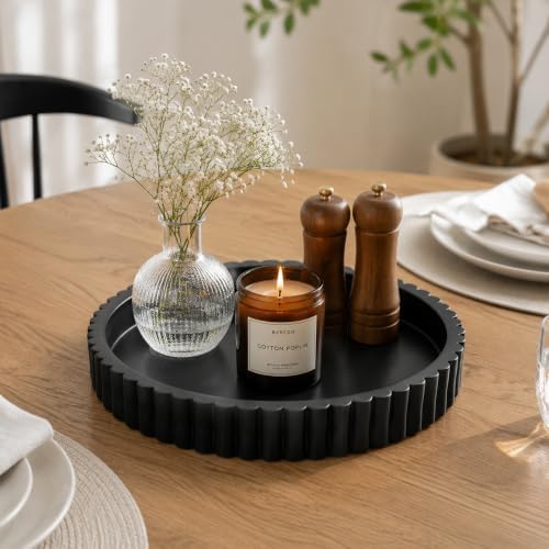 Round Decorative Tray for Home Decor,Coffee Table Tray (Black)