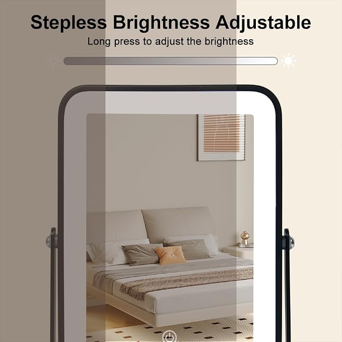 YEKKOPT Portable Desk Vanity Mirror with Lights,Black Rechargeable Small Makeup Mirror with Lights,Mini Dorm Mirror,Touch Screen with 3-Color Lighting,Dimmable,for Tabletop,Bedroom,Bathroom