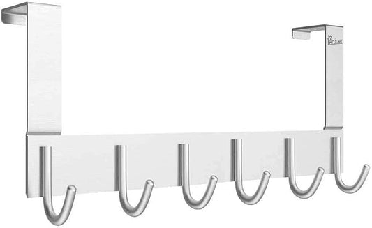 Over The Door Towel Rack Hook Holders Organizer, Metal Coat Hanger 6 Hooks Over Door Hanger