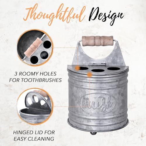 Autumn Alley Rustic Bathroom Accessories Set - Farmhouse Bathroom Soap Dispenser and Toothbrush Holder Set - Western Bathroom Accessories, Farmhouse Decor for Bathroom Countertop, Galvanized Grey