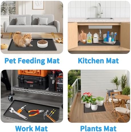 Under Kitchen Sink Mat 22" x 19", Waterproof Silicone Under Sink Tray, Under Sink Protector Mat for Bathroom and Kitchen Cabinets(Grey)