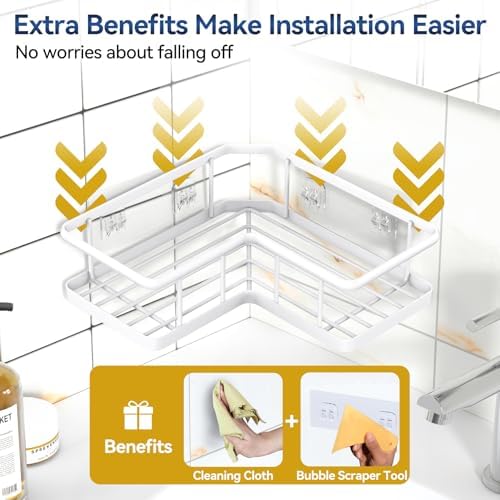 YASONIC Corner Shower Caddy Adhesive, 100% Rustproof Shower Organizer, No Drill Shower Shelf for Inside Shower, Wall-Mounted Shower Storage for Homes (2 Pack, White)
