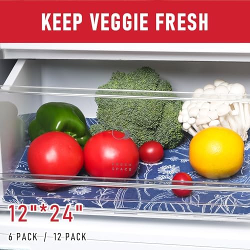 Cooyes Fridge Bin Liners, 12 Pack Refrigerator Liners with Non-Slip Particles, Drawer Mats for Kitchen Cabinets, Breathable Cloth Material, Washable, Keep Produce Fresh Longer