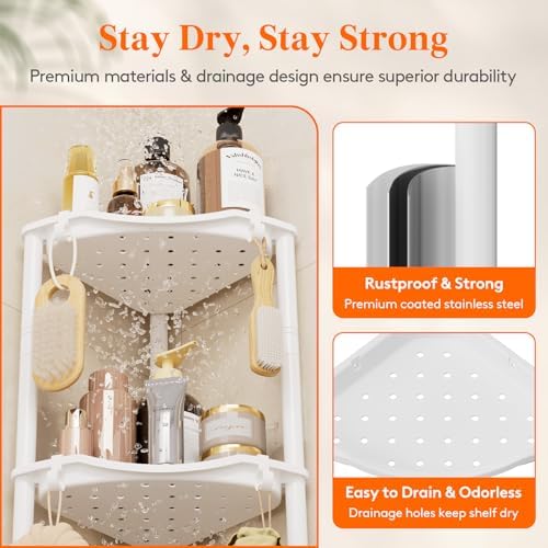 Lifewit 4 Tier Corner Shower Caddy with Hooks, Bathroom Organizer, White