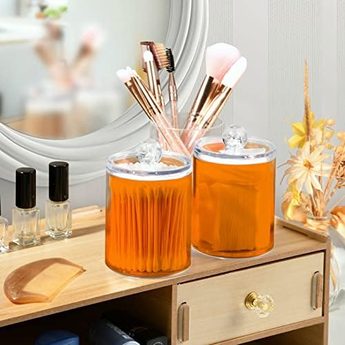 SHJI Orange Qtip Holder Organizer Dispenser Cotton Swabs Cans Plastic Jars with Lid Set 4 Pack Bathroom Storage Canister for Cotton Ball Floss Cotton Pads