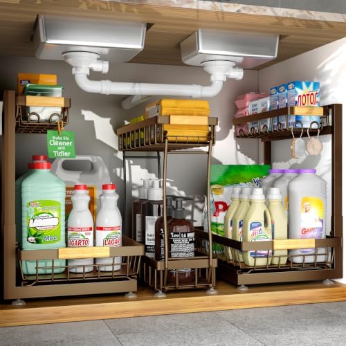 Sevenblue 3-Pack Under Sink Organizer, 2-Tier Pull-Out Cabinet Organizer