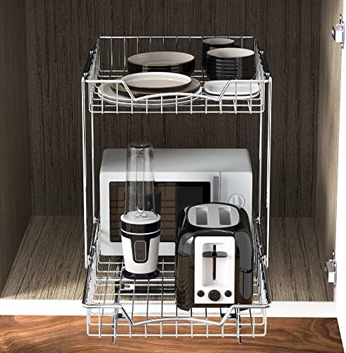 Simple Houseware 2-Tier (L+L) Pull Out Under Cabinet Sliding Shelf, Chrome